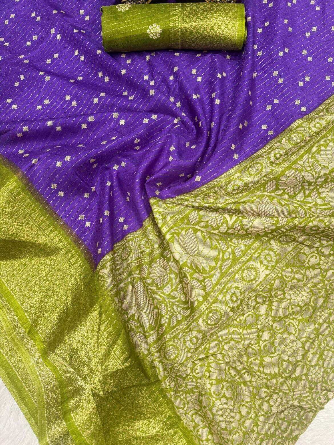 Supernal Purple Printed Dola Silk Saree With Luxuriant Blouse Piece