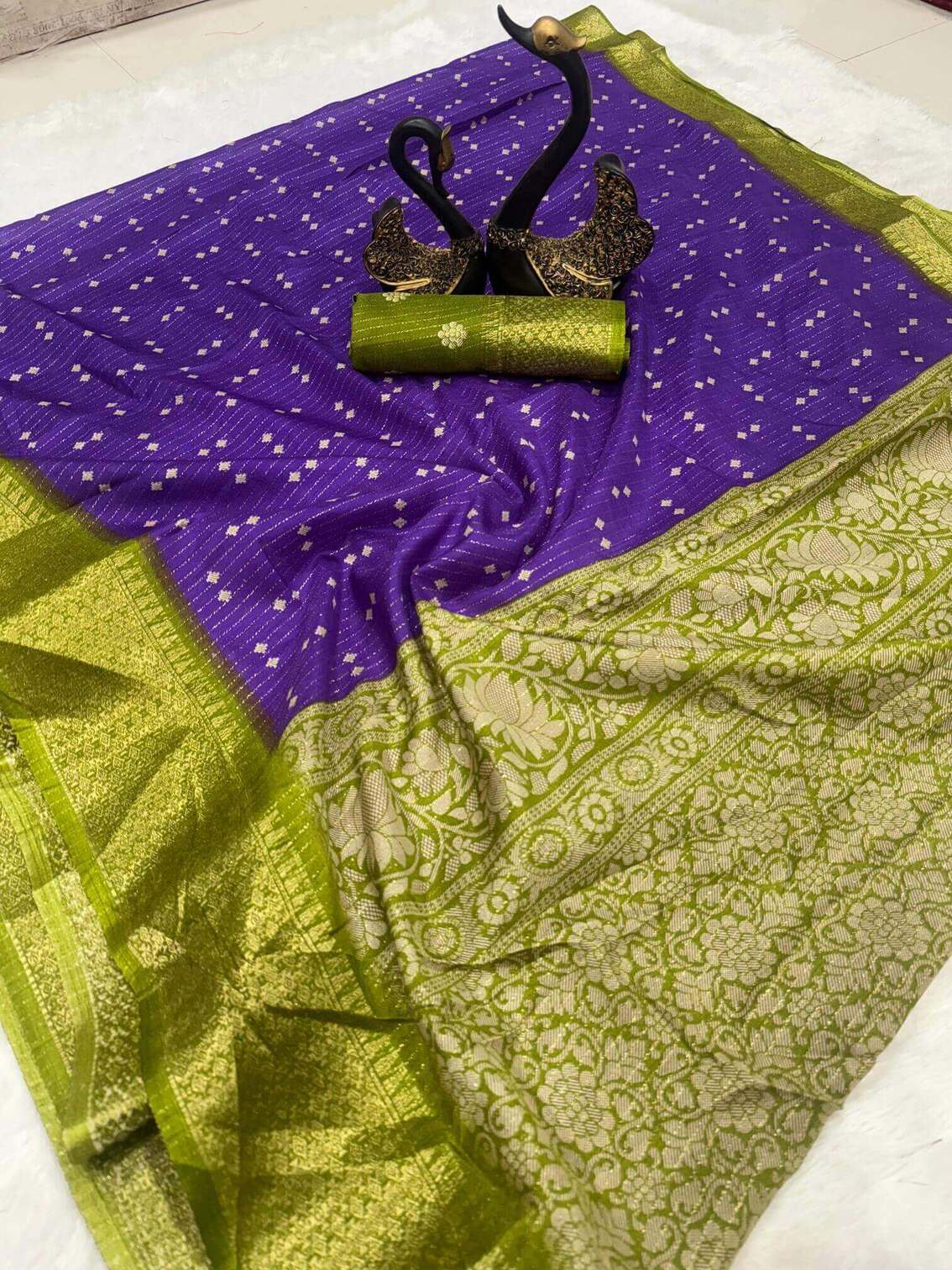 Supernal Purple Printed Dola Silk Saree With Luxuriant Blouse Piece