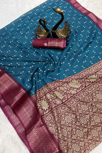 Smashing Teal Blue Digital Printed Dola Silk Saree With Redolent Blouse Piece