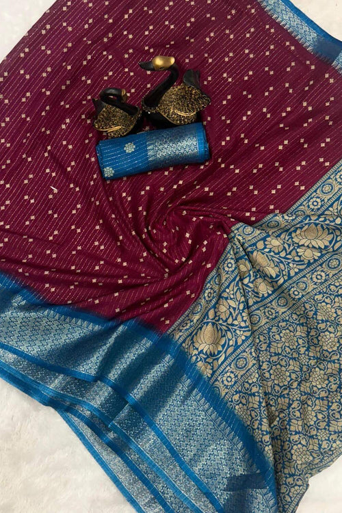 Load image into Gallery viewer, Fugacious Wine Digital Printed Dola Silk Saree With Palimpsest Blouse Piece
