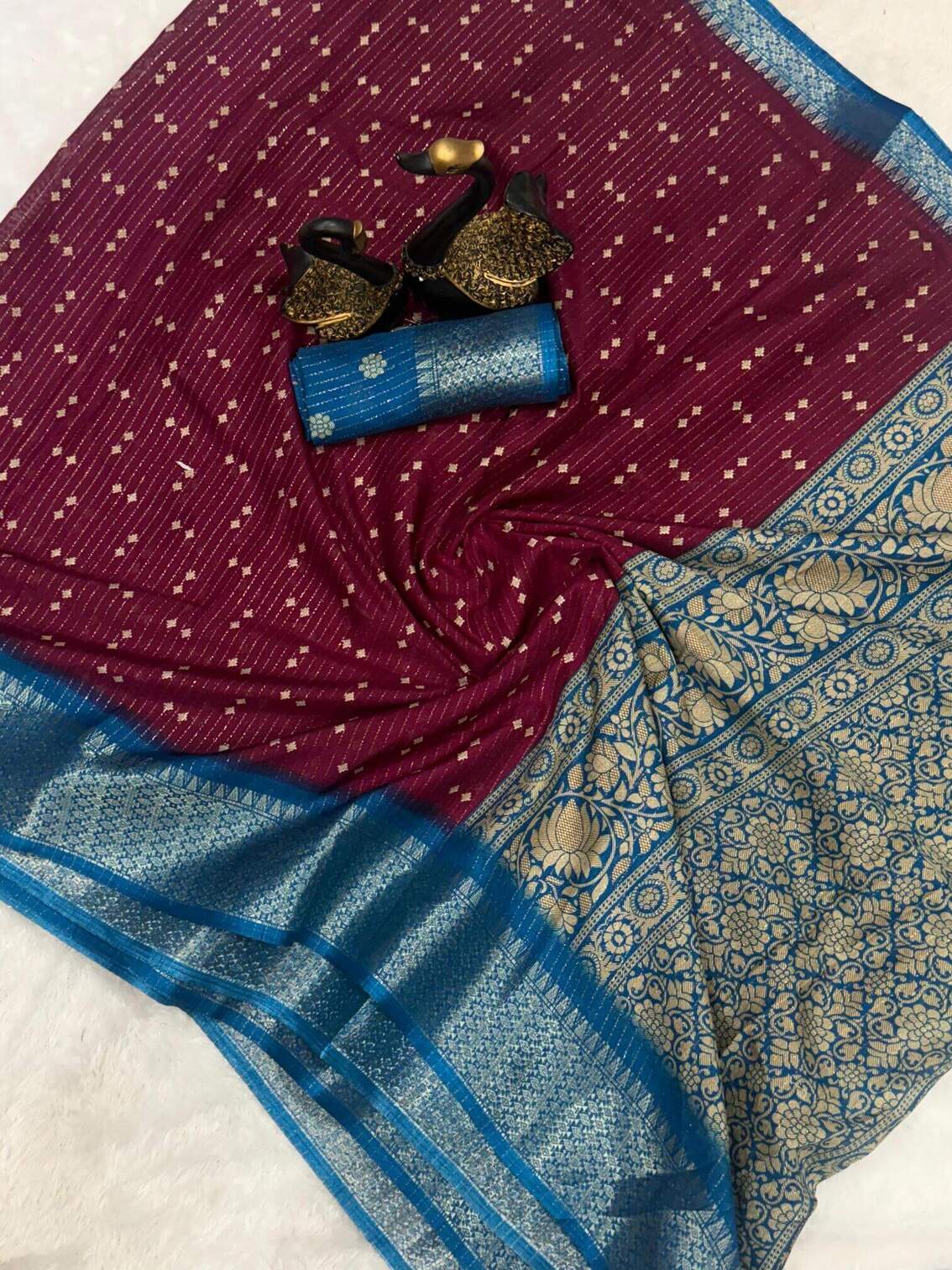 Fugacious Wine Digital Printed Dola Silk Saree With Palimpsest Blouse Piece