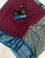 Fugacious Wine Digital Printed Dola Silk Saree With Palimpsest Blouse Piece