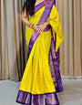 Magnetic Yellow Digital Printed Dola Silk Saree With Mellifluous Blouse Piece