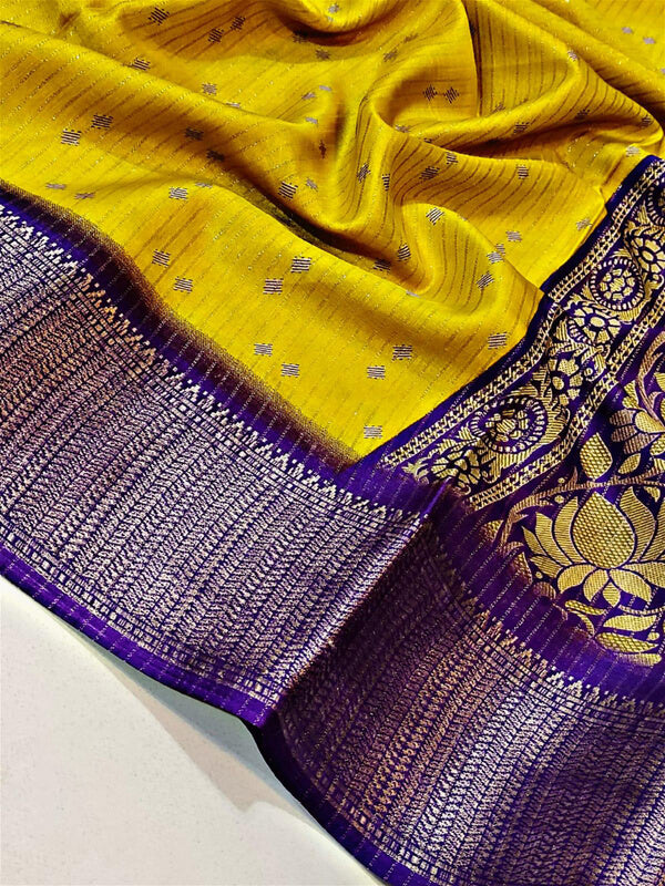 Magnetic Yellow Digital Printed Dola Silk Saree With Mellifluous Blouse Piece