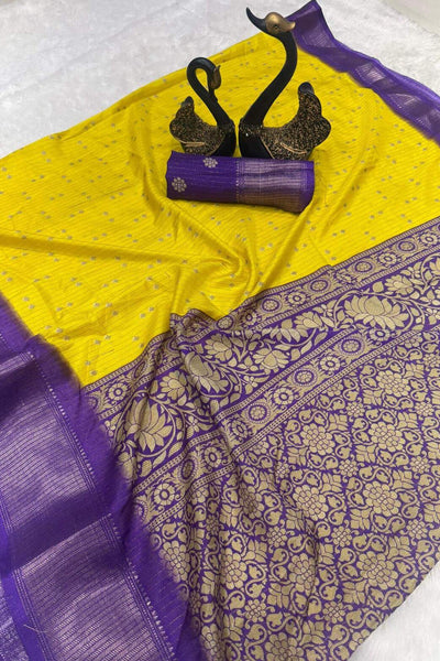 Magnetic Yellow Digital Printed Dola Silk Saree With Mellifluous Blouse Piece