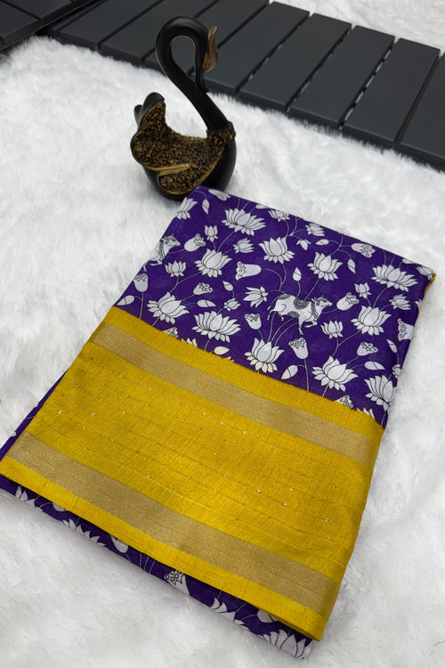 Load image into Gallery viewer, Preferable Royal Blue Digital Printed Dola Silk Saree With Prominent Blouse Piece
