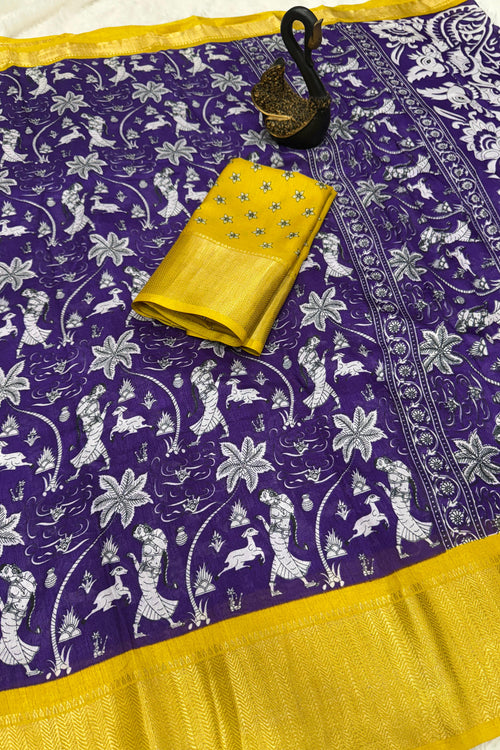 Load image into Gallery viewer, Charming Royal Blue Digital Printed Dola Silk Saree With Phenomenal Blouse Piece
