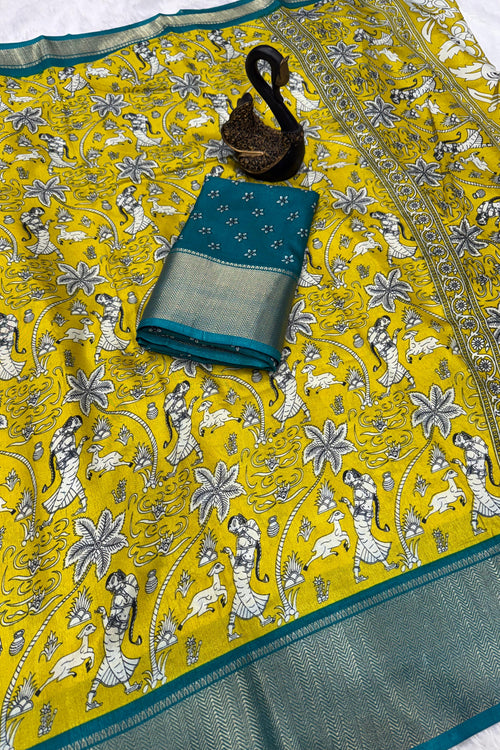 Load image into Gallery viewer, Entrancing Mustard Digital Printed Dola Silk Saree With Beleaguer Blouse Piece
