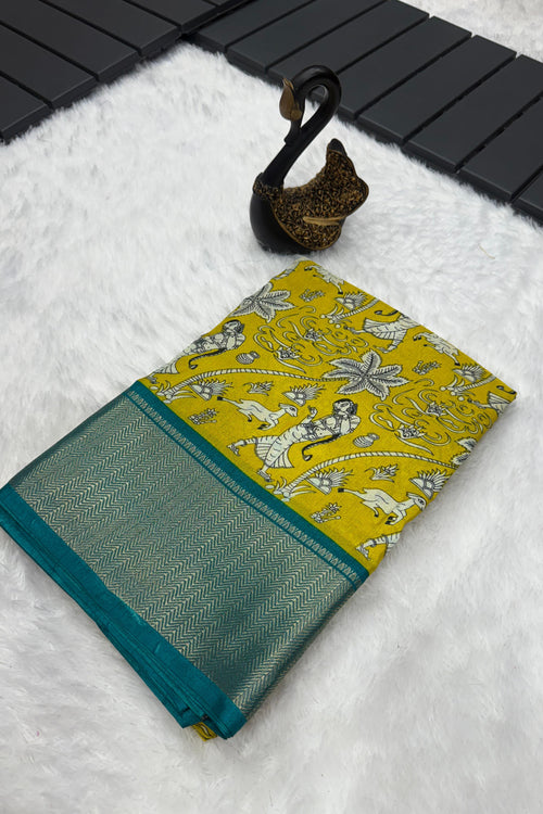 Load image into Gallery viewer, Entrancing Mustard Digital Printed Dola Silk Saree With Beleaguer Blouse Piece
