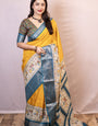 Symmetrical Mustard Digital Printed Dola Silk Saree With Transcendent Blouse Piece