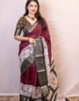 Proficient Wine Digital Printed Dola Silk Saree With Whimsical Blouse Piece