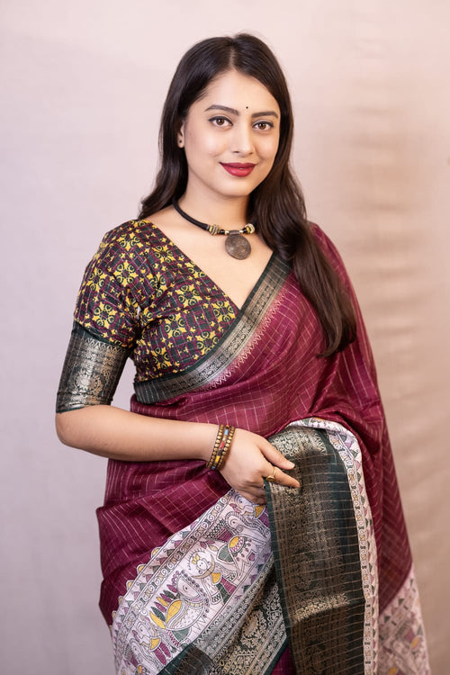 Load image into Gallery viewer, Proficient Wine Digital Printed Dola Silk Saree With Whimsical Blouse Piece
