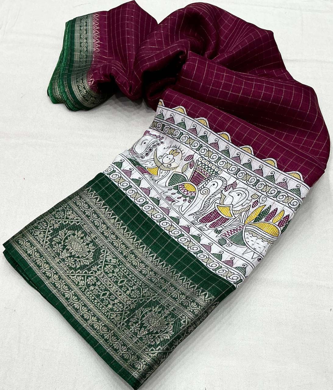 Proficient Wine Digital Printed Dola Silk Saree With Whimsical Blouse Piece