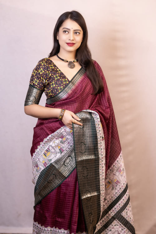 Load image into Gallery viewer, Proficient Wine Digital Printed Dola Silk Saree With Whimsical Blouse Piece
