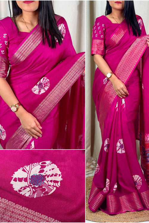 Load image into Gallery viewer, Phenomenal Dark Pink Digital Printed Dola Silk Saree With Deserving Blouse Piece
