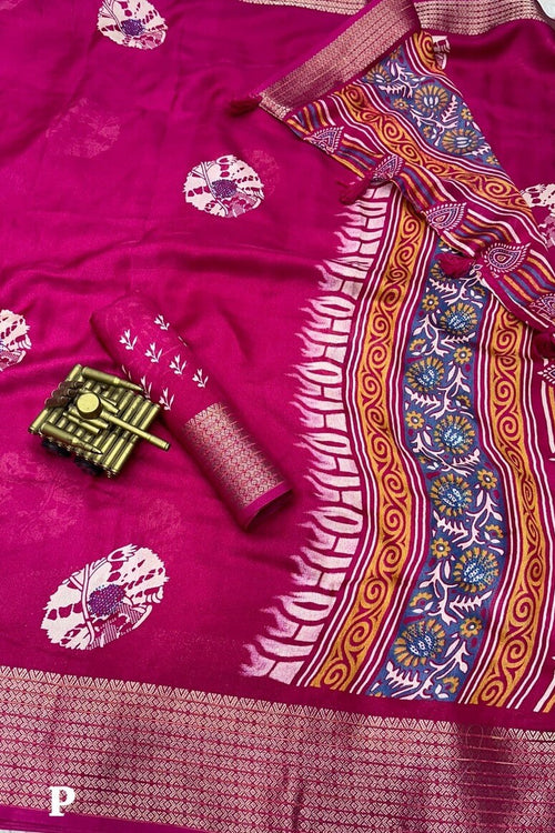 Load image into Gallery viewer, Phenomenal Dark Pink Digital Printed Dola Silk Saree With Deserving Blouse Piece
