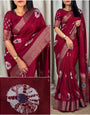 Classic Maroon Digital Printed Dola Silk Saree With Bewitching Blouse Piece