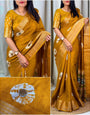 Elision Mustard Digital Printed Dola Silk Saree With Moiety Blouse Piece