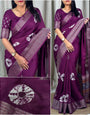 Woebegone Purple Digital Printed Dola Silk Saree With Incredible Blouse Piece