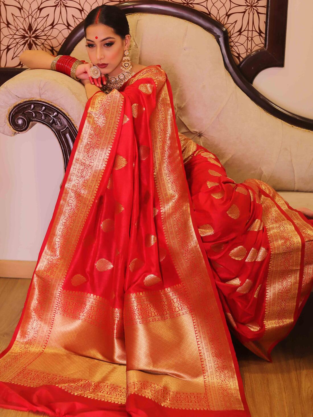 Fairytale Red Soft Silk Saree With Ailurophile Blouse Piece