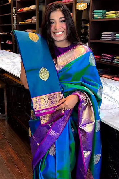 Lovely Blue Soft Silk Saree With Deserving Blouse Piece