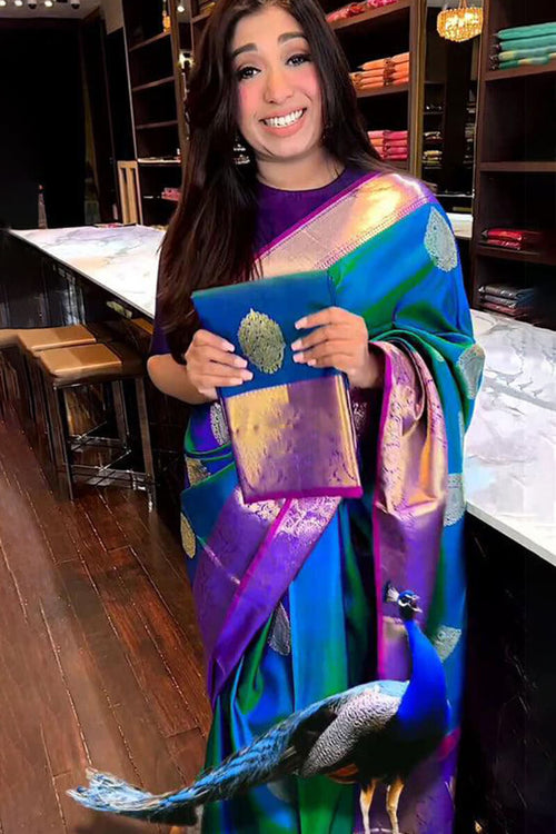 Load image into Gallery viewer, Lovely Blue Soft Silk Saree With Deserving Blouse Piece
