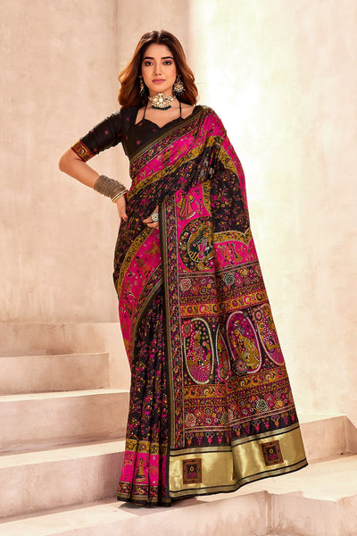 Tantalizing Black Nylon Dola Pashmina Saree With Beauteous Blouse Piece