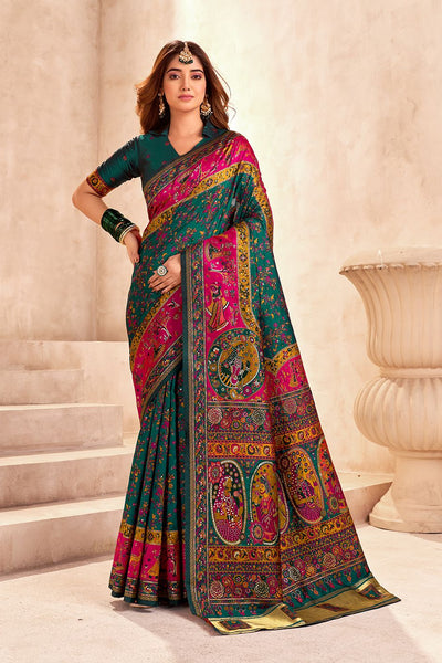 Lustrous Dark Green Nylon Dola Pashmina Saree With Devastating Blouse Piece