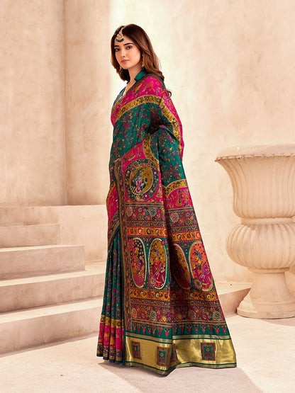 Lustrous Dark Green Nylon Dola Pashmina Saree With Devastating Blouse Piece