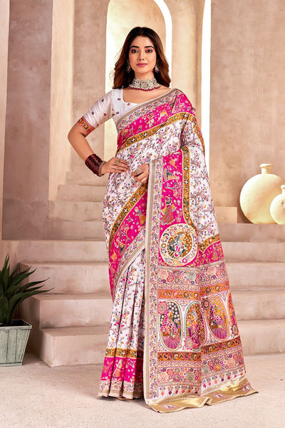 Incredible Off White Nylon Dola Pashmina Saree With Classic Blouse Piece