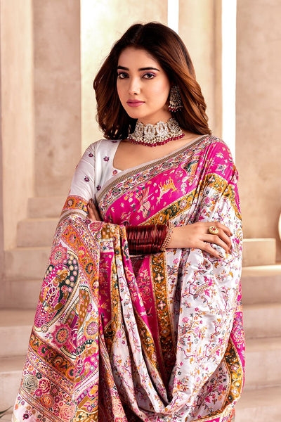 Incredible Off White Nylon Dola Pashmina Saree With Classic Blouse Piece
