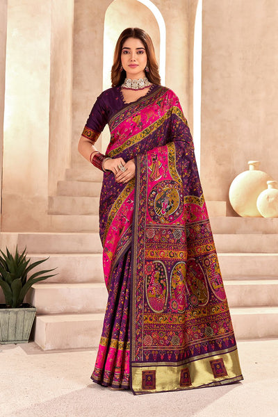 Prominent Purple Nylon Dola Pashmina Saree With Entrancing Blouse Piece