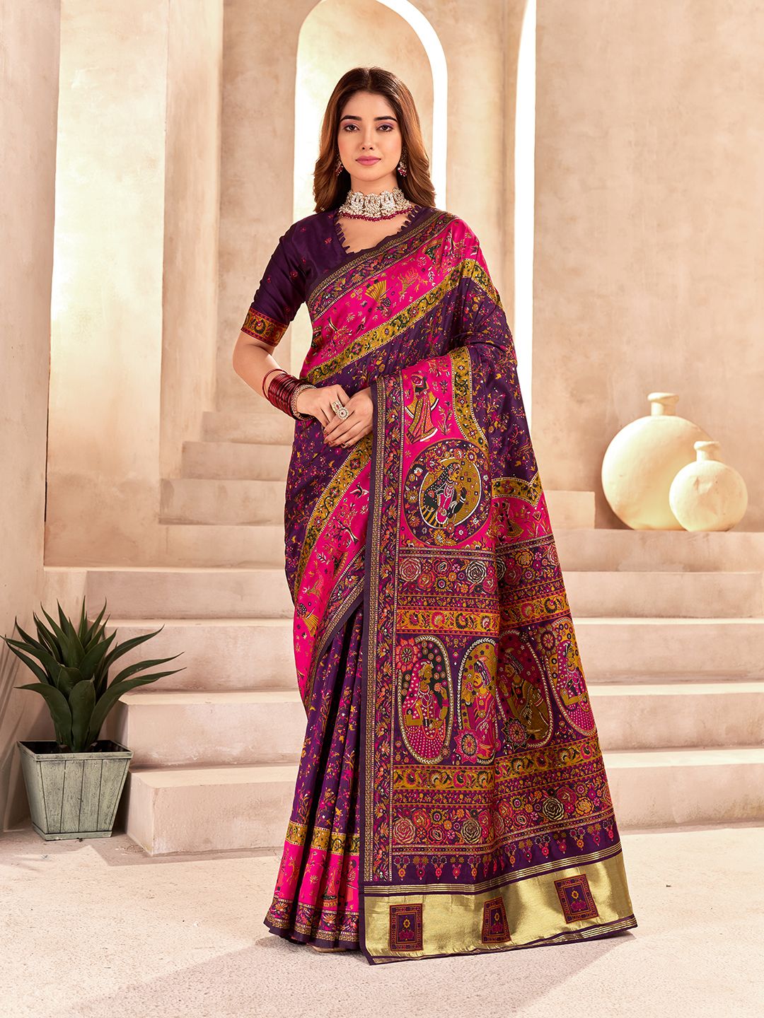 Prominent Purple Nylon Dola Pashmina Saree With Entrancing Blouse Piece