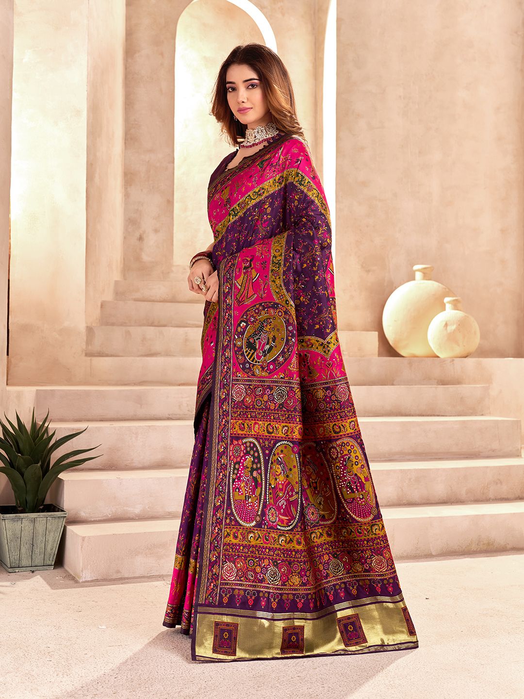 Prominent Purple Nylon Dola Pashmina Saree With Entrancing Blouse Piece