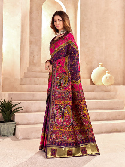 Prominent Purple Nylon Dola Pashmina Saree With Entrancing Blouse Piece