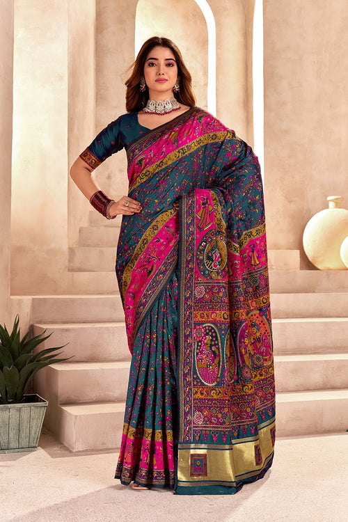 Load image into Gallery viewer, Refreshing Rama Nylon Dola Pashmina Saree With Scrumptious Blouse Piece
