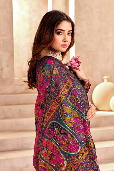 Refreshing Rama Nylon Dola Pashmina Saree With Scrumptious Blouse Piece