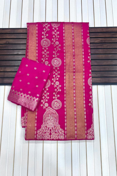 Lustrous Dark Pink Soft Banarasi Tissue Silk Saree With Innovative Blouse Piece