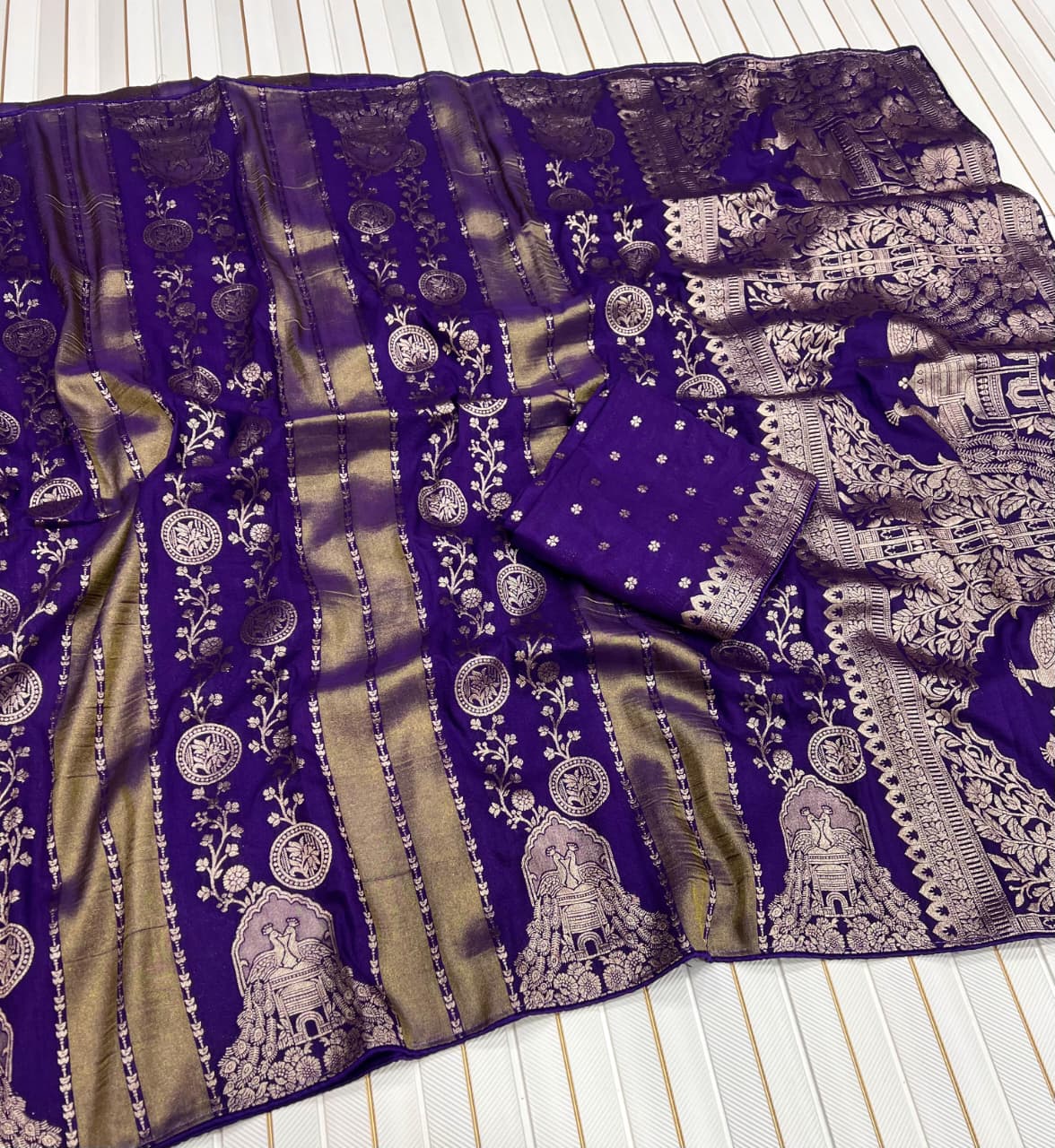Charming Purple Soft Banarasi Tissue Silk Saree With Fragrant Blouse Piece
