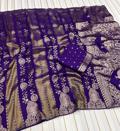 Charming Purple Soft Banarasi Tissue Silk Saree With Fragrant Blouse Piece