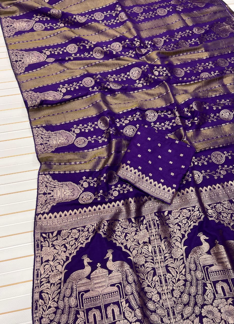 Charming Purple Soft Banarasi Tissue Silk Saree With Fragrant Blouse Piece