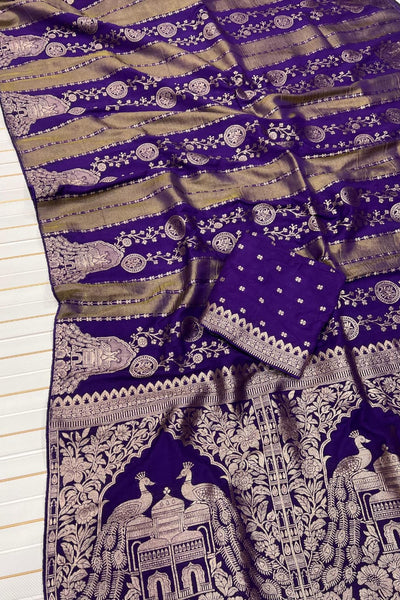 Charming Purple Soft Banarasi Tissue Silk Saree With Fragrant Blouse Piece