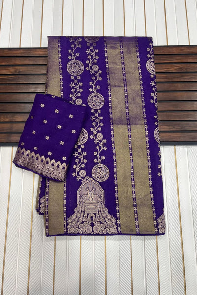 Charming Purple Soft Banarasi Tissue Silk Saree With Fragrant Blouse Piece