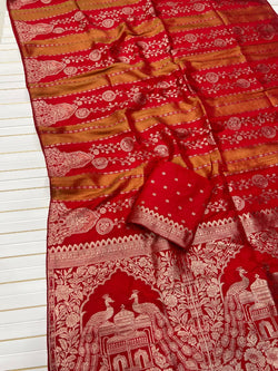 Charismatic Red Soft Banarasi Tissue Silk Saree With Sonorous Blouse Piece