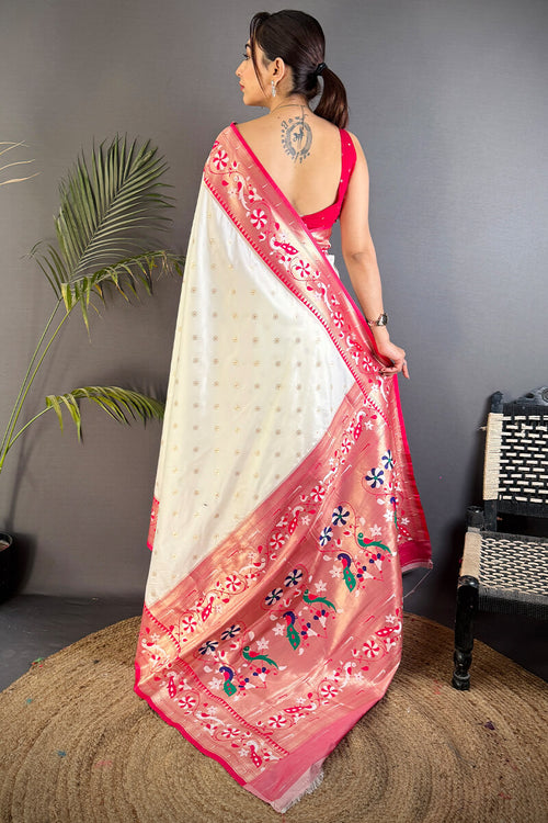 Load image into Gallery viewer, Breathtaking Beige Paithani Silk Saree With Intricate Blouse Piece
