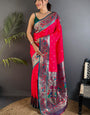 Blissful Dark Pink Paithani Silk Saree With Conflate Blouse Piece