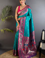 Fantabulous Firozi Paithani Silk Saree With Artistic Blouse Piece