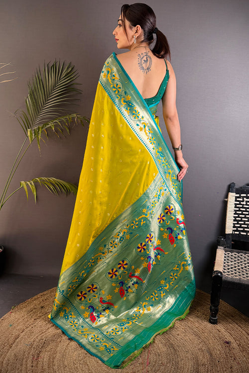 Load image into Gallery viewer, Sempiternal Mustard Paithani Silk Saree With Glittering Blouse Piece
