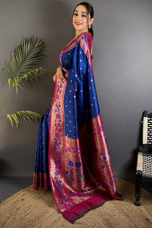 Load image into Gallery viewer, Quixotic Navy Blue Paithani Silk Saree With Pleasurable Blouse Piece
