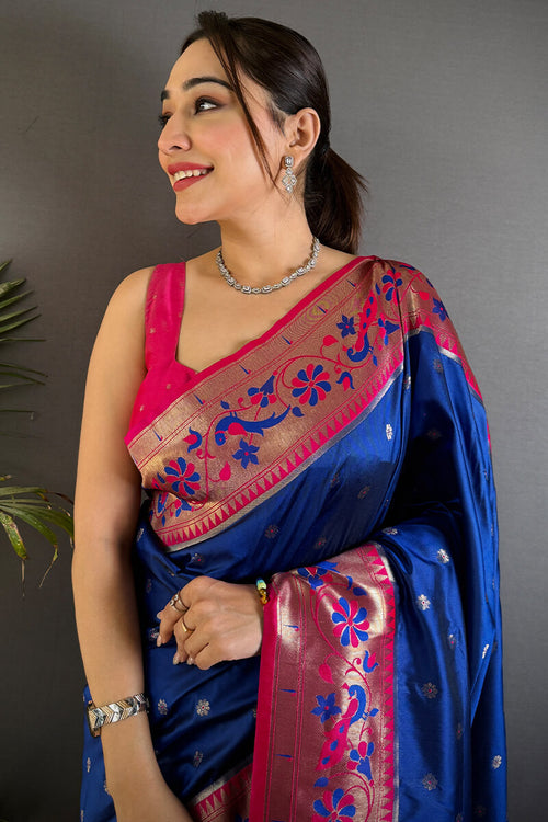 Load image into Gallery viewer, Quixotic Navy Blue Paithani Silk Saree With Pleasurable Blouse Piece
